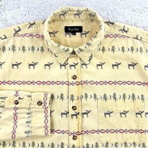 True Grit Trailblazer Twills Shirt Men's Large Yellow Classic Moose Moon USA Vtg